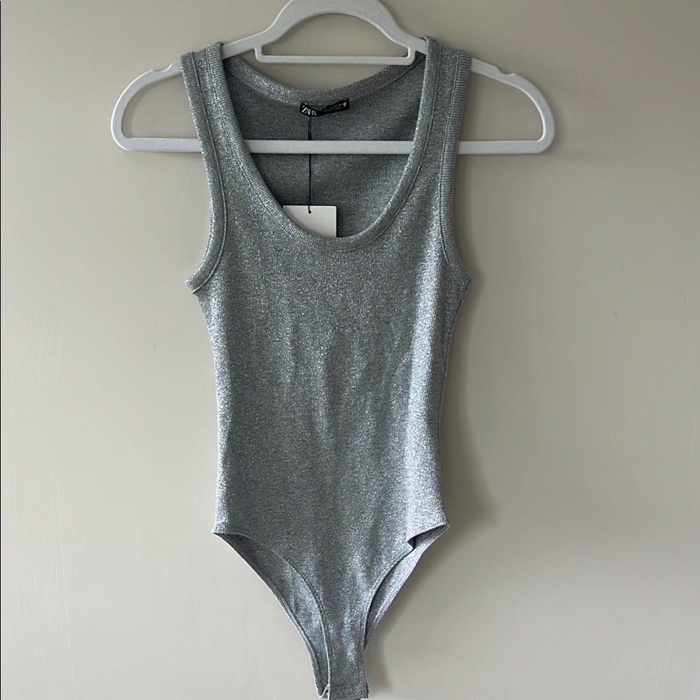 Zara Gray/Silver Sleeveless Bodysuit, Size M